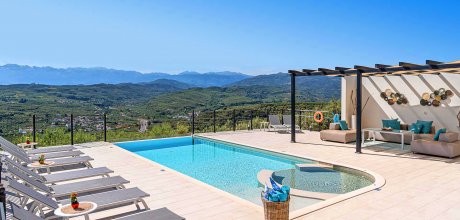 Luxus – Ferienhaus Kreta Polemarchi 74065 mit beheizbarem Pool für 14 Personen mieten. An- und Abreisetag Freitag.