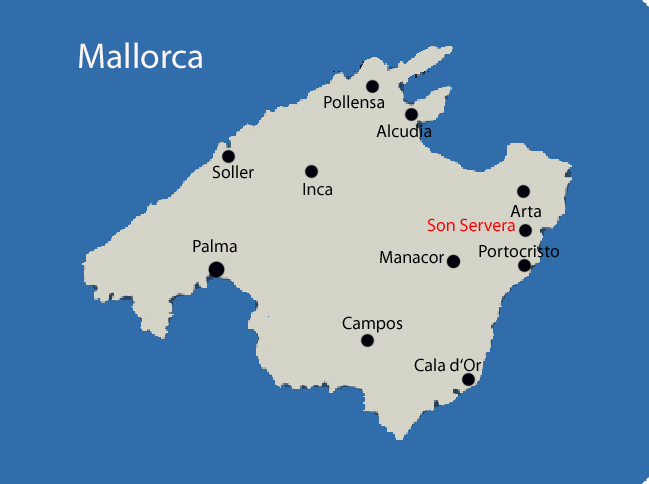 Son Servera auf der Mallorca Karte