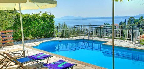 Ferienhaus Korfu Nissaki 22315 mit beheizbarem Pool und herrlichem Meerblick für 4 Personen. Strand = 450m. An- und Abreisetag Montag.